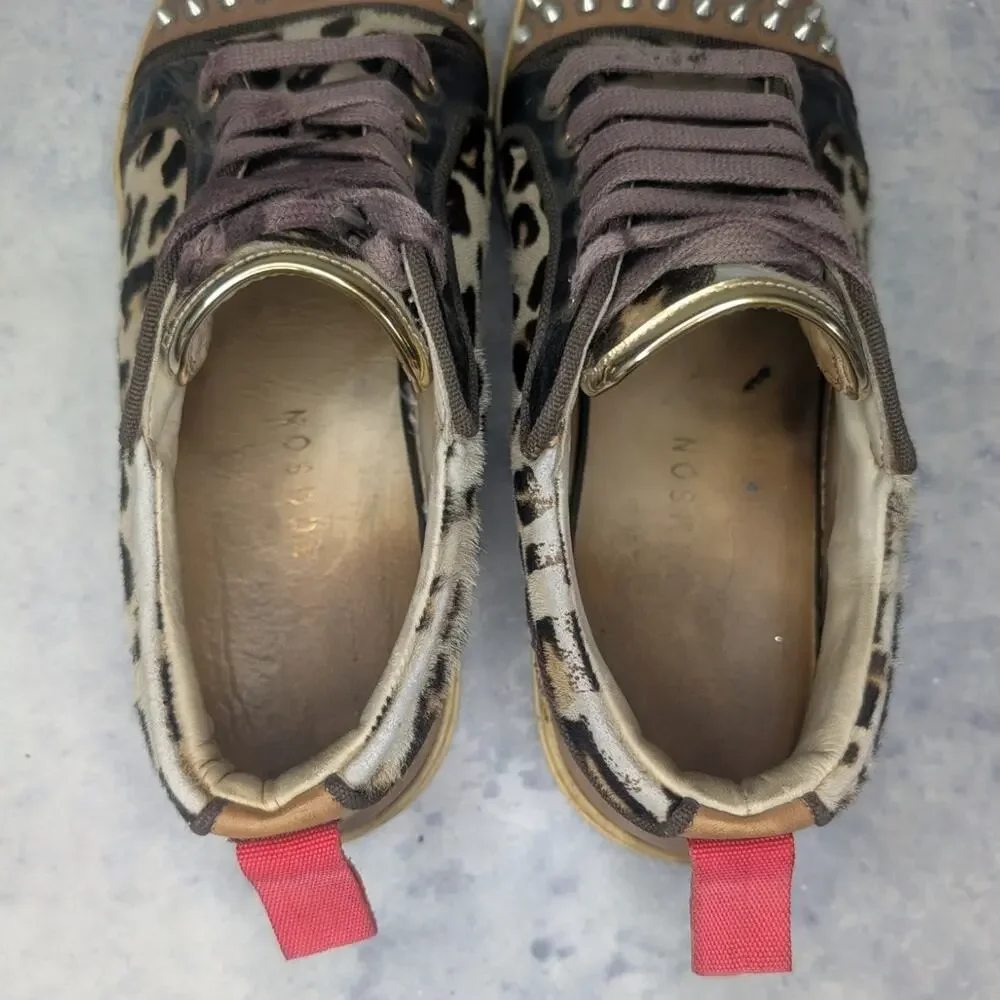 Ron Tomson Men's Punk Rocker Spiked Low-Top Sneaker in Leopard Print, Size 10.5